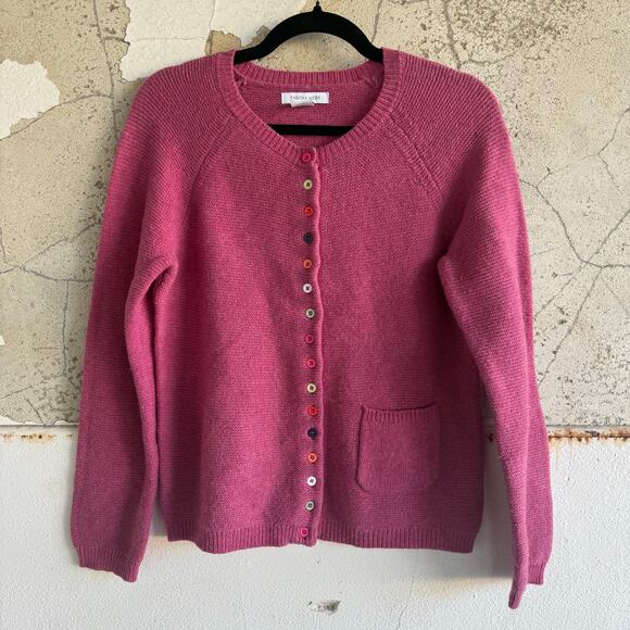 Tabitha Webb Cardigan Lambswool Soft Knit Sweater Pink Rainbow Buttons Women's M - Picture 1 of 6